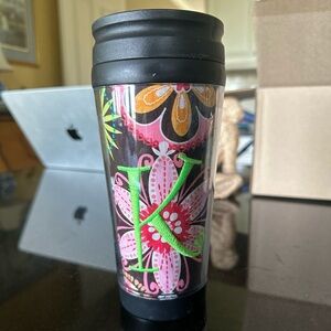 “K” Monogram Travel Coffee Mug
